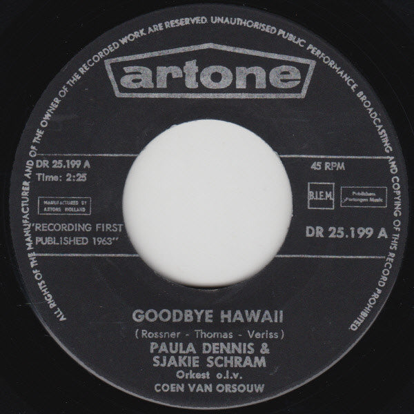 Paula Dennis & Sjakie Schram - Goodbye Hawaii 29706 Vinyl Singles Goede Staat