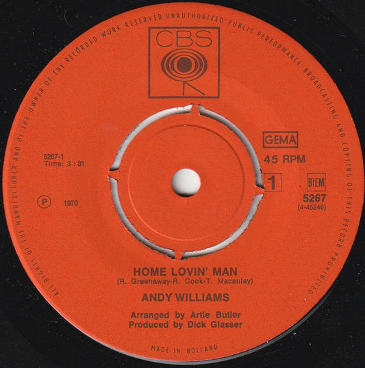 Andy Williams - Home Lovin' Man Vinyl Singles Vinyl Zeer Goed / Hoesje Goed "VINYLSINGLES.NL"