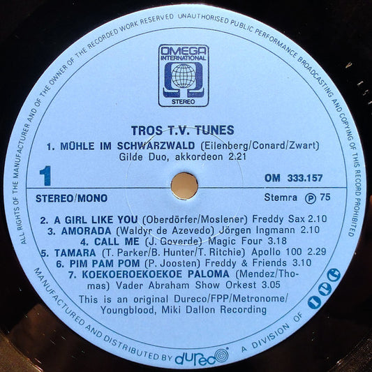 Various - Tros T.V. Tunes (LP) Vinyl LP Vinyl Zeer Goed / Hoesje Goed "VINYLSINGLES.NL"