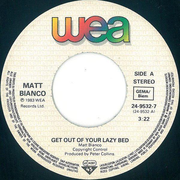 Matt Bianco - Get Out Of Your Lazy Bed 03113 12273 04058 Vinyl Singles Goede Staat