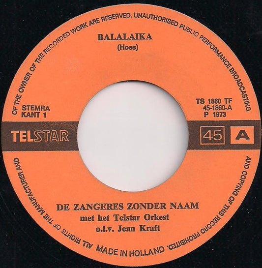 Zangeres Zonder Naam - Balalaika 36462 Vinyl Singles Vinyl Zeer Goed / Hoesje Goed "VINYLSINGLES.NL"