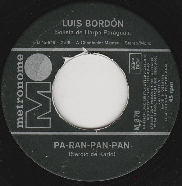 Luis Bordón, Solista De Harpa Paraguaia - Pa-Ran-Pan-Pan 19279 Vinyl Singles