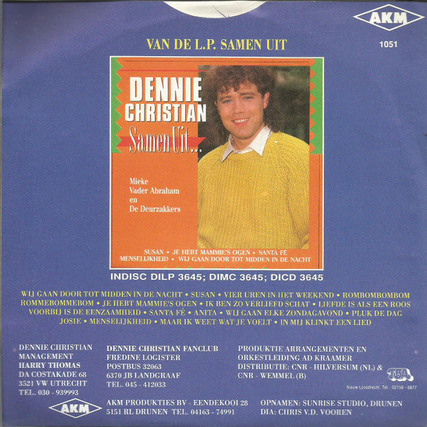 Dennie Christian - Vier Uren In Het Weekend Vinyl Singles Vinyl Very Good (VG) <br> Hoes Good Plus (G+)