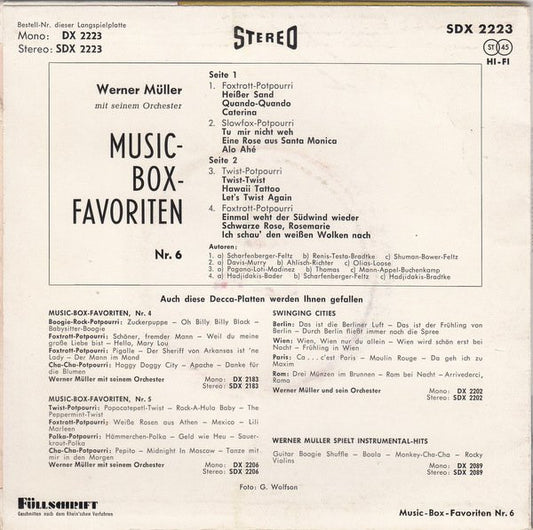 Werner Muller Mit Seine Orchester - Music Box Favoriten * Vinyl Singles Vinyl Zeer Goed / Hoesje Goed "VINYLSINGLES.NL"