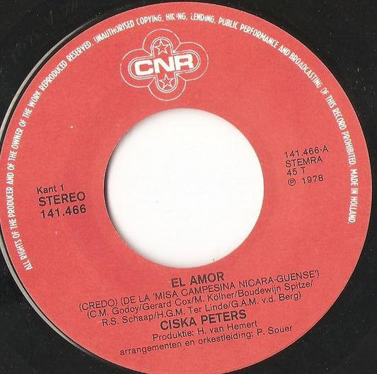 Ciska Peters - El Amor 36274 Vinyl Singles Vinyl Zeer Goed / Hoesje Goed "VINYLSINGLES.NL"