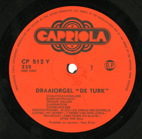 Draaiorgel De Turk - Draaiorgel / Streetorgan / Drehorgel "De Turk" (LP) 46851 Vinyl LP Goede Staat