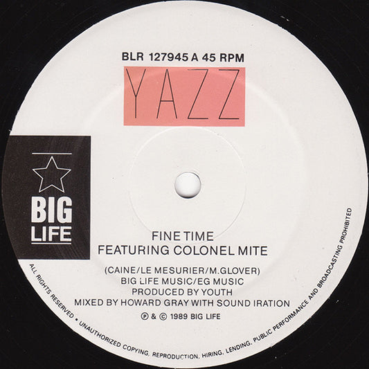 Yazz - Fine Time (Maxi-Single) Maxi-Singles Vinyl Zeer Goed / Hoesje Goed "VINYLSINGLES.NL"