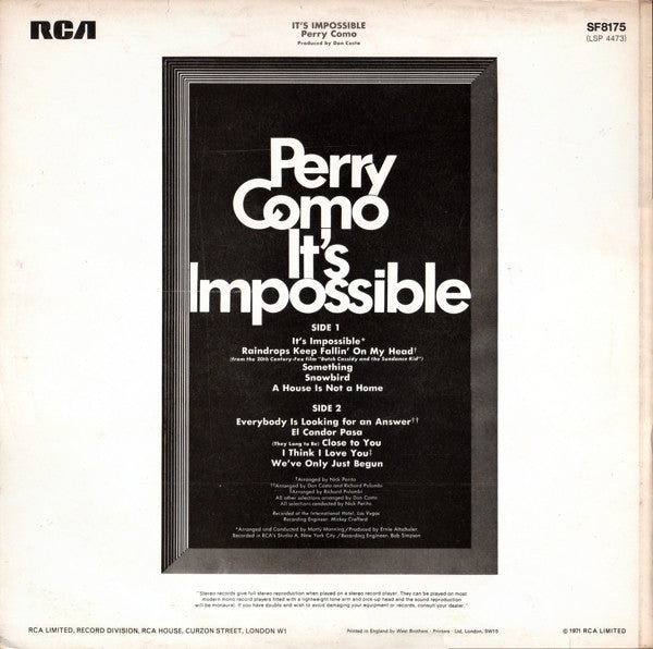 Perry Como - It's Impossible (LP) Vinyl LP VINYLSINGLES.NL