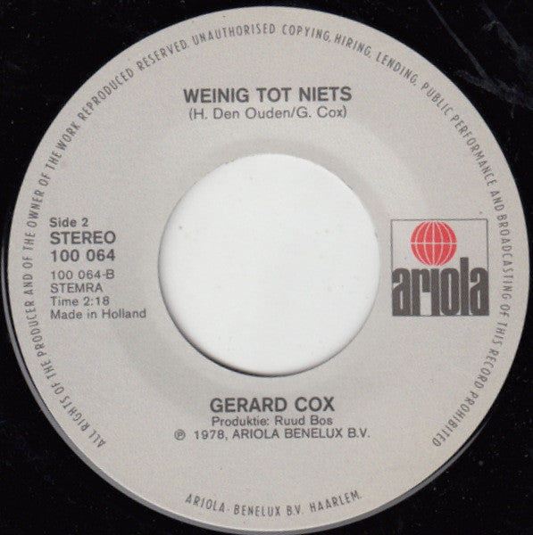 Gerard Cox - Ik Hoop Dat 'T Nooit Ochtend Wordt 02824 11140 Vinyl Singles Goede Staat