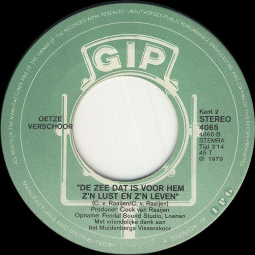 Oetze Verschoor - Myn Ysselmeer Vinyl Singles Vinyl Zeer Goed / Hoesje Generic "VINYLSINGLES.NL"