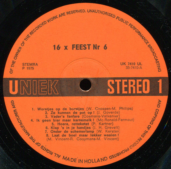 Various - 16 x Feest 6 (LP) 40529 43579 46437 Vinyl LP VINYLSINGLES.NL