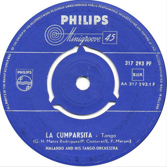 Malando And His Tango Orchestra - La Cumparsita 11325 Vinyl Singles Goede Staat