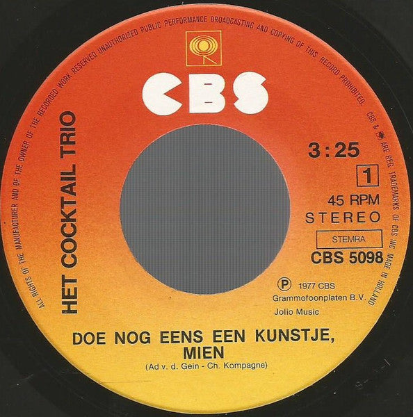Cocktail Trio - Doe Nog Een Kunstje Mien 17375 Vinyl Singles VINYLSINGLES.NL