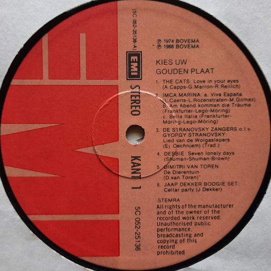 Various - Kies Uw Gouden Plaat (LP) Vinyl LP Vinyl Zeer Goed / Hoesje Goed "VINYLSINGLES.NL"