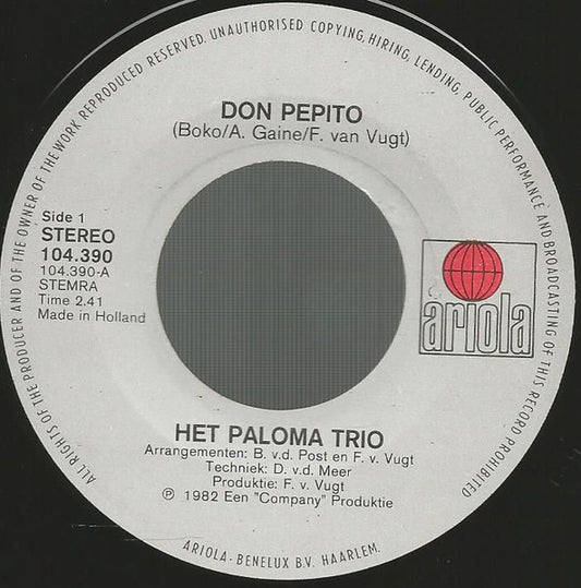 Paloma Trio - Don Pepito Vinyl Singles Vinyl Zeer Goed / Hoesje Goed "VINYLSINGLES.NL"