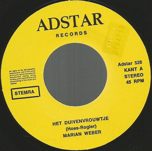 Marian Weber - Het Duivenvrouwtje (Marianne Weber) Vinyl Singles Media: VG+ / Sleeve: G+ "VINYLSINGLES.NL"