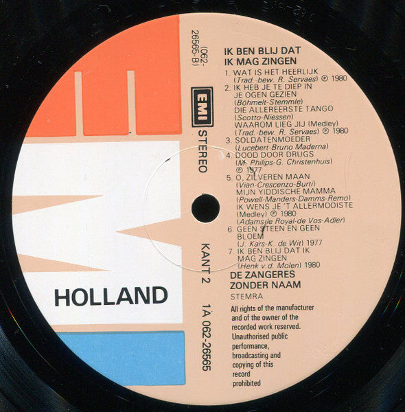 Zangeres Zonder Naam - Ik Ben Blij Dat Ik Mag Zingen (LP) 43846 Vinyl LP VINYLSINGLES.NL