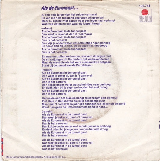 Snuffelpalen - Als De Euromast Vinyl Singles Vinyl Zeer Goed / Hoesje Goed "VINYLSINGLES.NL"