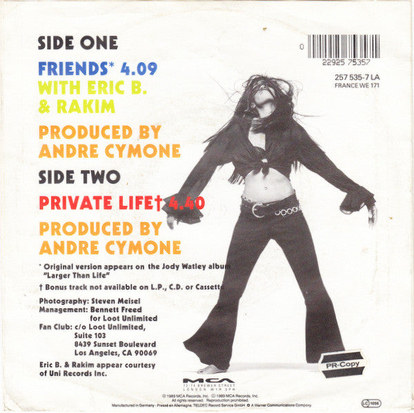 Jody Watley With Eric B. & Rakim - Friends Vinyl Singles Vinyl (VG) <br> Hoes (G+)