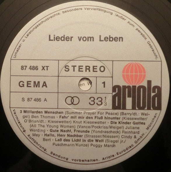 Various - Lieder Vom Leben (LP) Vinyl LP Vinyl Very Good (VG) <br> Hoes Good Plus (G+)
