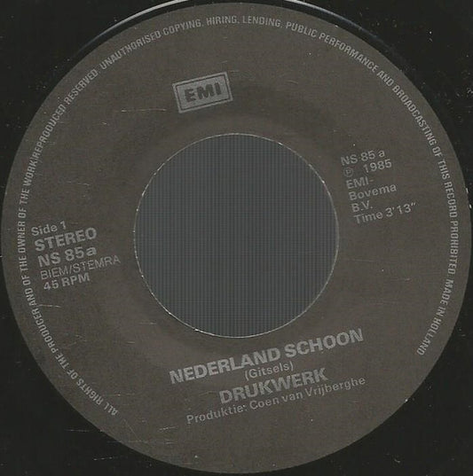 Drukwerk - Nederland Schoon Vinyl Singles Vinyl Zeer Goed / Hoesje Goed "VINYLSINGLES.NL"