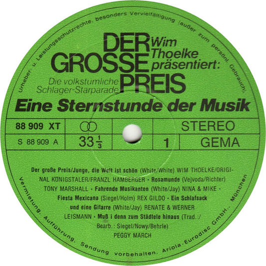 Various - Der Grosse Preis - Die Volkstümliche Schlager-Starparade (LP) Vinyl LP Vinyl Zeer Goed / Hoesje Goed "VINYLSINGLES.NL"