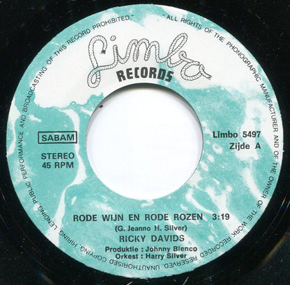 Ricky Davids - Rode Wijn En Rode Rozen 13389 Vinyl Singles VINYLSINGLES.NL