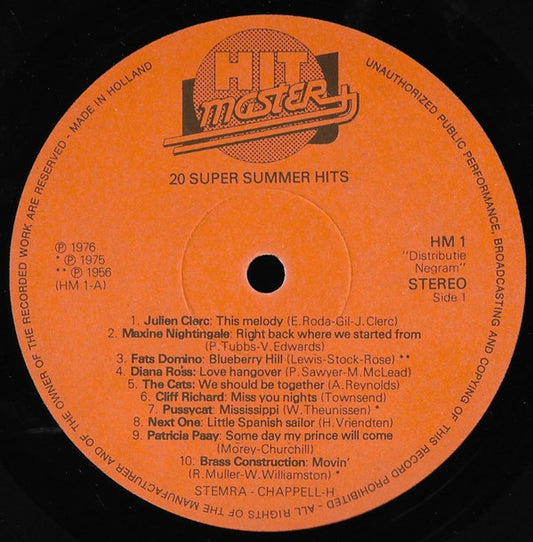 Various ‎- 20 Super Summer Hits (LP) Vinyl LP Vinyl Zeer Goed / Hoesje Goed "VINYLSINGLES.NL"