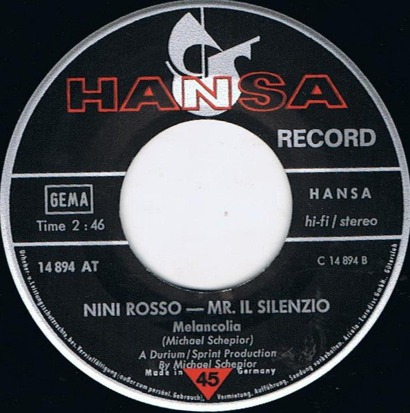 Nino Rosso - Mr. IL Silenzio - Das Lied Vom Glück 30687 Vinyl Singles Goede Staat