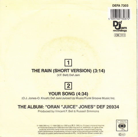 Oran 'Juice' Jones - The Rain 17615 Vinyl Singles Vinyl Zeer Goed / Hoesje Goed "VINYLSINGLES.NL"