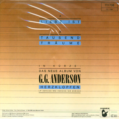 G.G. Anderson - Liebe Ist Vinyl Singles Vinyl Very Good (VG) <br> Hoes Good Plus (G+)