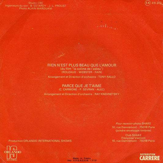 Shake - Rien N'Est Plus Beau Que L'Amour Vinyl Singles Vinyl Zeer Goed / Hoesje Goed "VINYLSINGLES.NL"