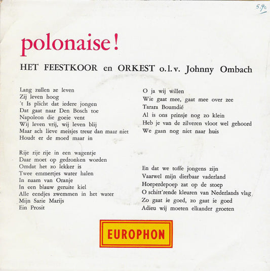 Feestkoor En Orkest - Polonaise Vinyl Singles EP Vinyl Zeer Goed / Hoesje Goed "VINYLSINGLES.NL"