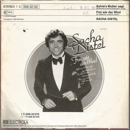 Sacha Distel - Sylvia's Mutter Sagt Vinyl Singles Vinyl Very Good (VG) <br> Hoes Good Plus (G+)