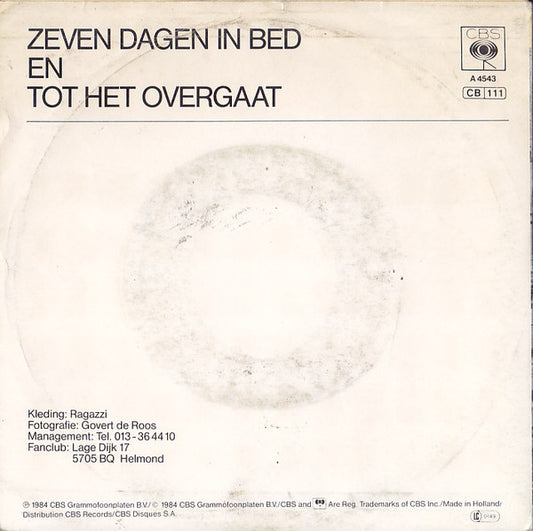 V.O.F. De Kunst - Zeven Dagen In Bed 14944 Vinyl Singles Vinyl Zeer Goed / Hoesje Goed "VINYLSINGLES.NL"