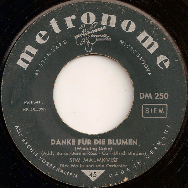 Siw Malmkvist - Danke Für Die Blumen Vinyl Singles Vinyl Very Good (VG) <br> Hoes Good Plus (G+)