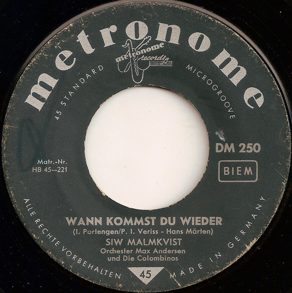 Siw Malmkvist - Danke Für Die Blumen Vinyl Singles Vinyl Very Good (VG) <br> Hoes Good Plus (G+)