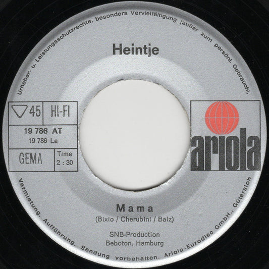 Heintje - Mama Vinyl Singles Vinyl Zeer Goed / Hoesje Goed "VINYLSINGLES.NL"