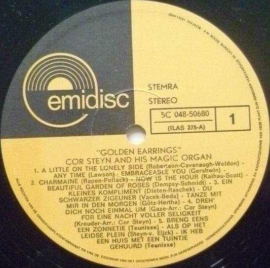 Cor Steyn And His Magic Organ - Golden Earrings (LP) Vinyl LP Vinyl Zeer Goed / Hoesje Goed "VINYLSINGLES.NL"