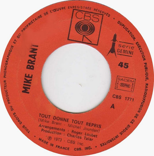 Mike Brant ‎- Tout Donné Tout Repris