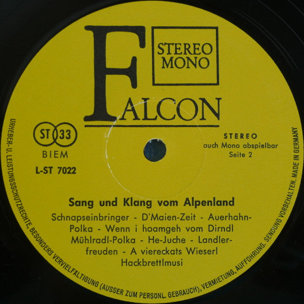 Unknown Artist - Sang Und Klang Vom Alpenland (LP) Vinyl LP Vinyl Very Good (VG) <br> Hoes Good Plus (G+)