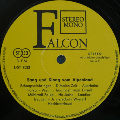Unknown Artist - Sang Und Klang Vom Alpenland (LP) Vinyl LP Vinyl Very Good (VG) <br> Hoes Good Plus (G+)