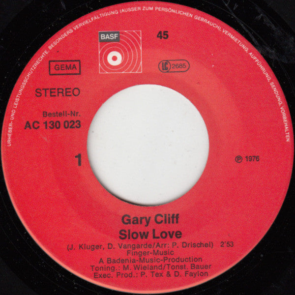Gary Cliff - Slow Love Vinyl Singles Vinyl Very Good (VG) <br> Hoes Generic