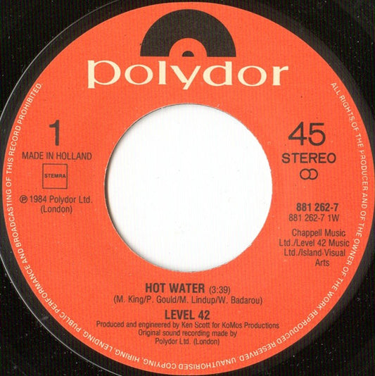 Level ** - Hot Water Vinyl Singles Vinyl Zeer Goed / Hoesje Goed "VINYLSINGLES.NL"