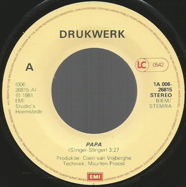 Drukwerk - Pappa 28237 Vinyl Singles Vinyl Very Good (VG) <br> Hoes Good Plus (G+)
