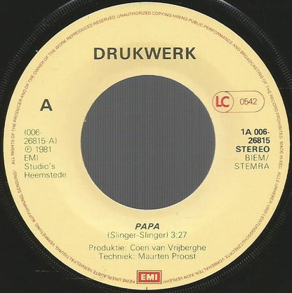 Drukwerk - Pappa 28237 Vinyl Singles Vinyl Very Good (VG) <br> Hoes Good Plus (G+)