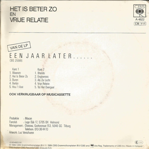 VOF De Kunst - Het Is Beter Zo 14956 10198 28659 28756 14830 Vinyl Singles VINYLSINGLES.NL