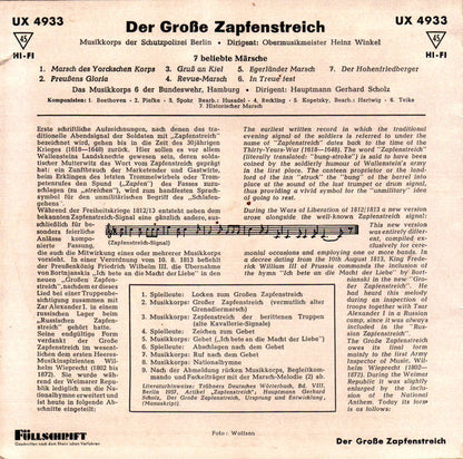 Musikkorps Der Schutzpolizei, Berlin - Der Große Zapfenstreich Vinyl Singles Vinyl Redelijk / Hoes Goed