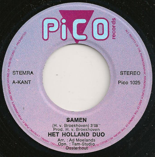 Holland Duo - Samen 37293 Vinyl Singles Vinyl Zeer Goed / Hoesje Goed "VINYLSINGLES.NL"