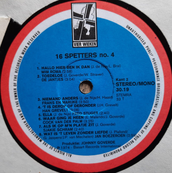 Various - 16 Spetters Nr. 4 (LP) 48920 Vinyl LP Goede Staat